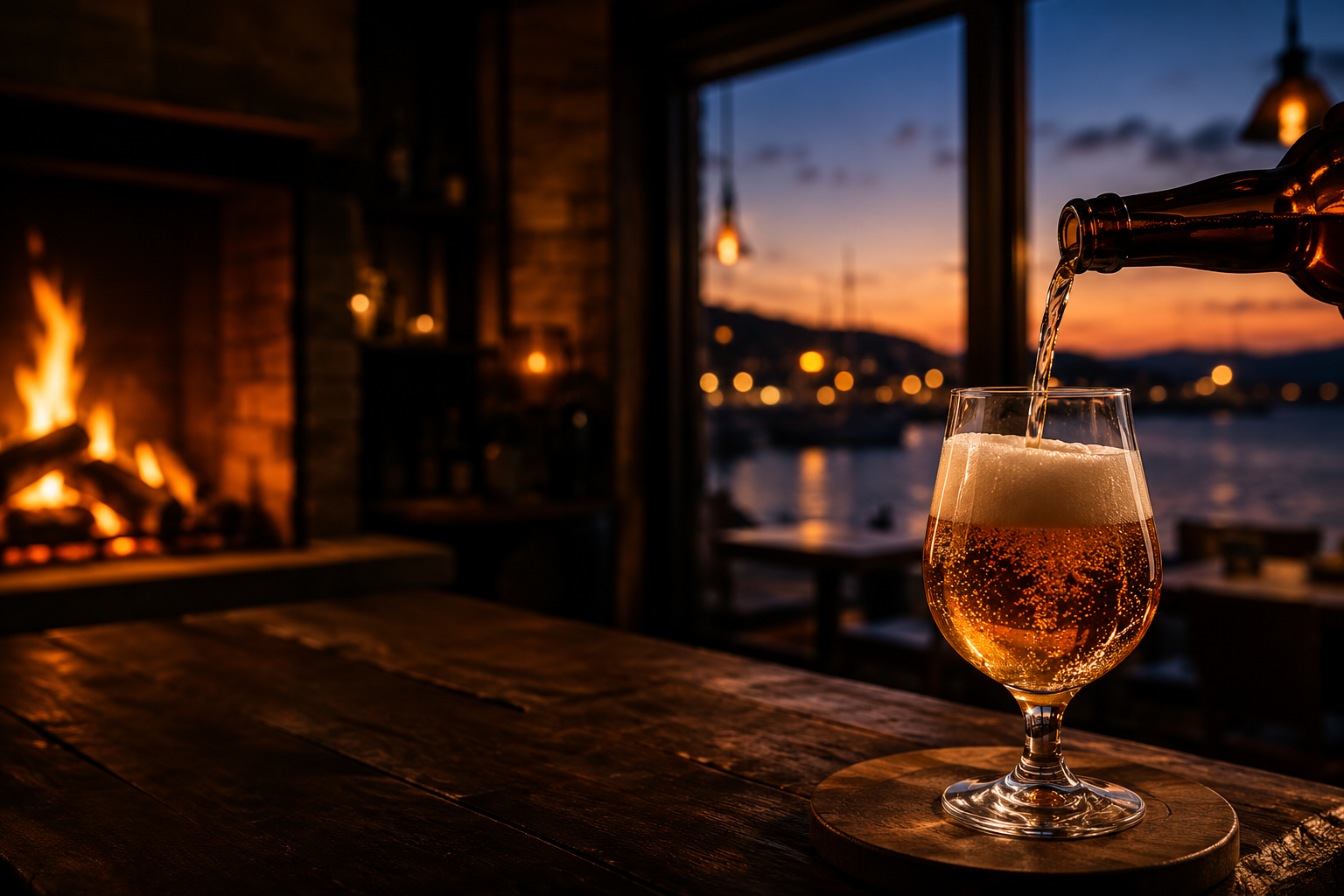 Øl skænkes i et glas ved Bornholms kyst
